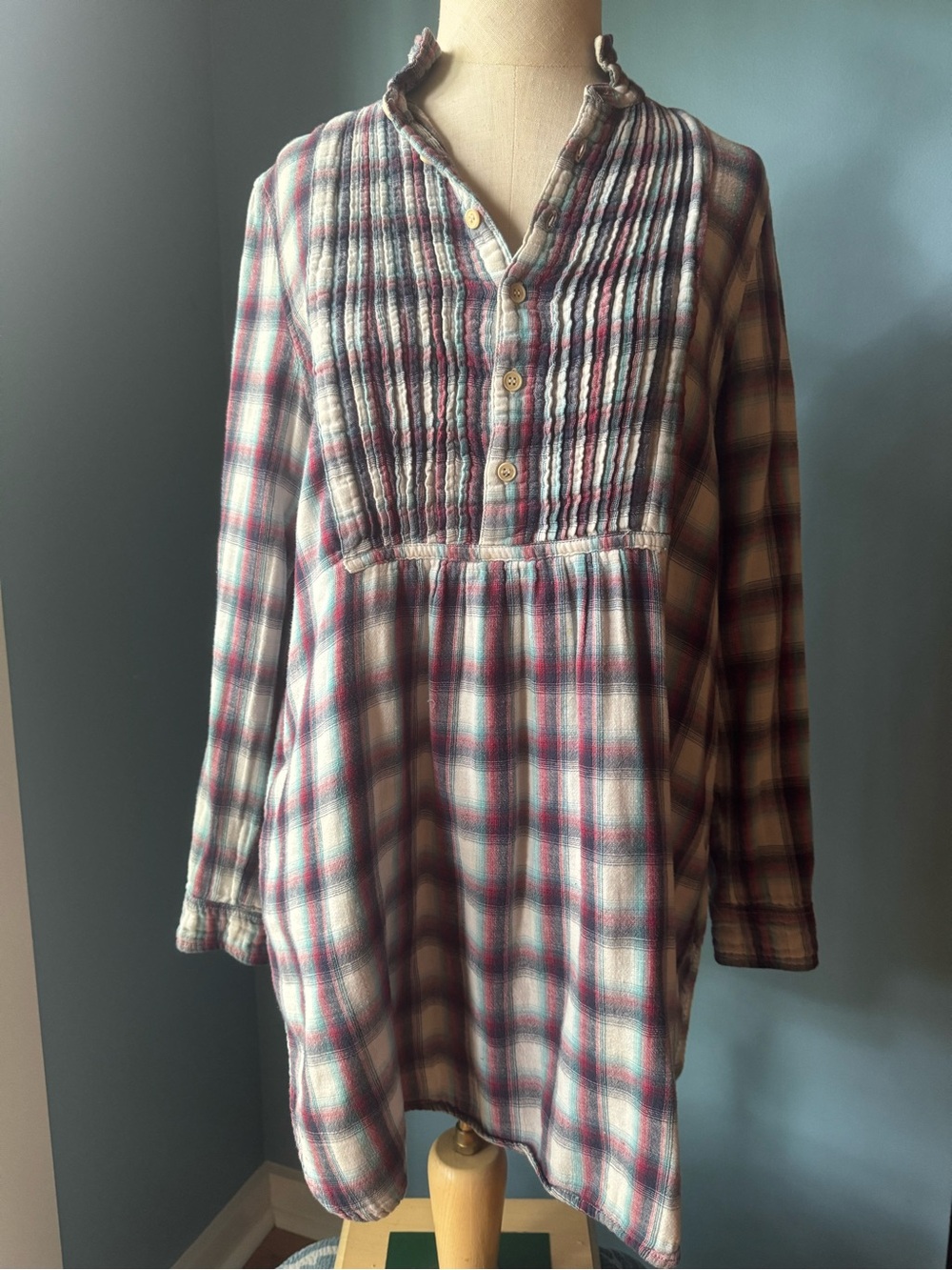 CP Shades Plaid Tunic Top in Cream, Burgundy, Teal, and Navy